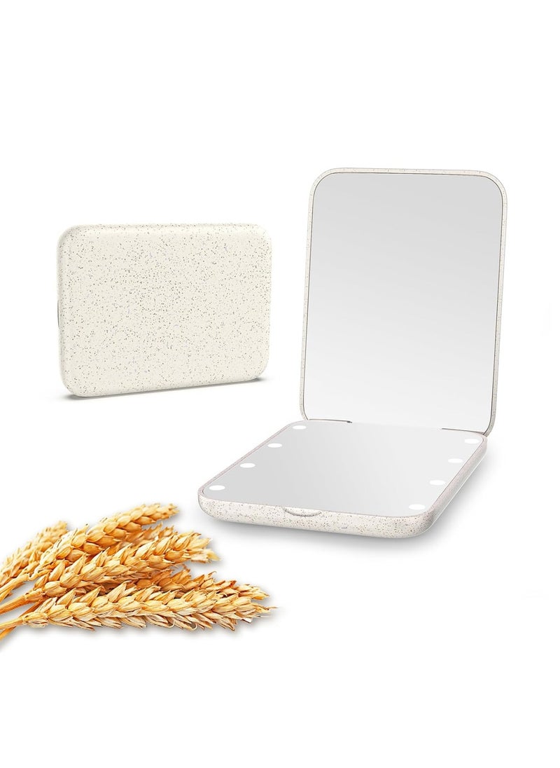 Kintion Wheat Straw Compact Mirror, 1X/3X Magnification, Lighted, Folding, Portable, Eco-Friendly, Great Gift