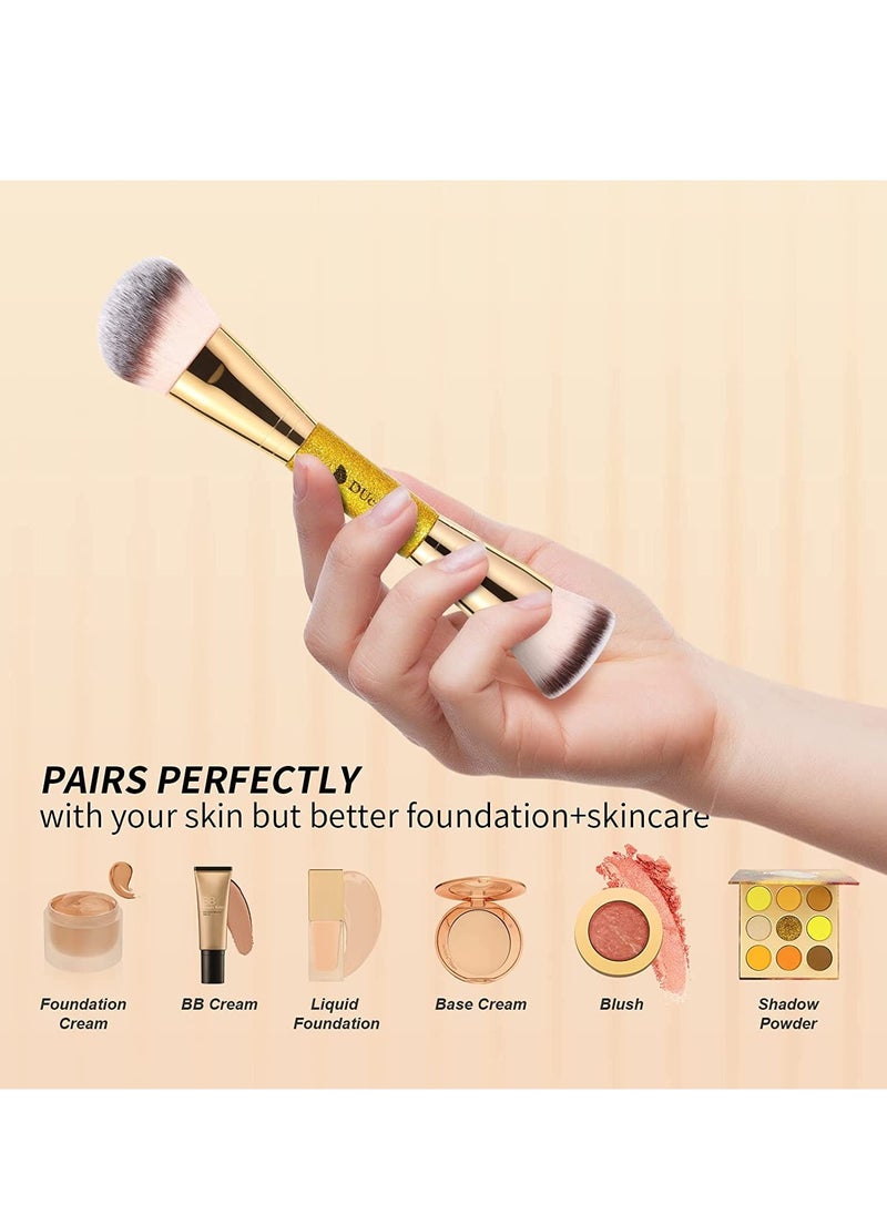 DUcare Foundation Brush Contour Bronzer Makeup Brush Double Ended Self Tanner Brush Sculpting Brush for Blending Liquid Powder Concealer Cream Cosmetics Blush Buffe