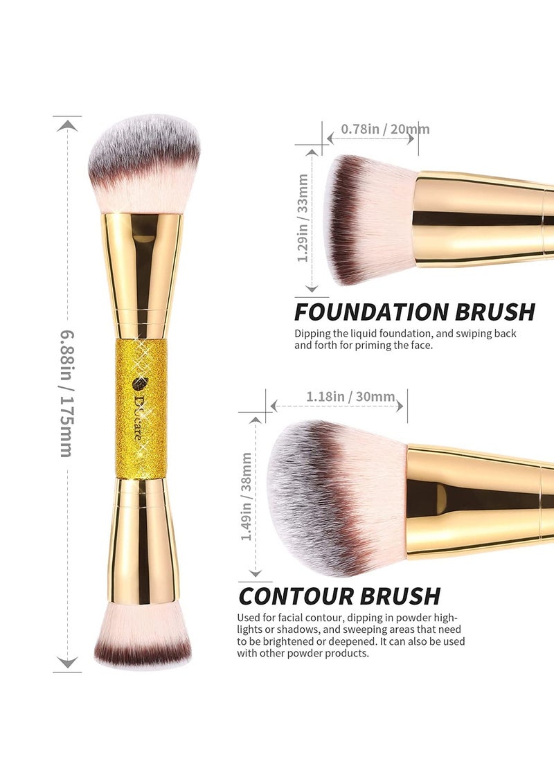 DUcare Foundation Brush Contour Bronzer Makeup Brush Double Ended Self Tanner Brush Sculpting Brush for Blending Liquid Powder Concealer Cream Cosmetics Blush Buffe