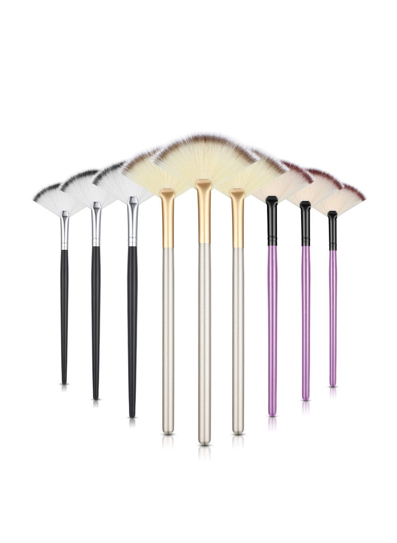 Maitys 9 Pieces Facial Brushes Fan Mask Brushes, Soft Facial Applicator Brushes Tools for Peel Glycolic Mask Makeup for Mud Cream (Champagne, Purple, Black)