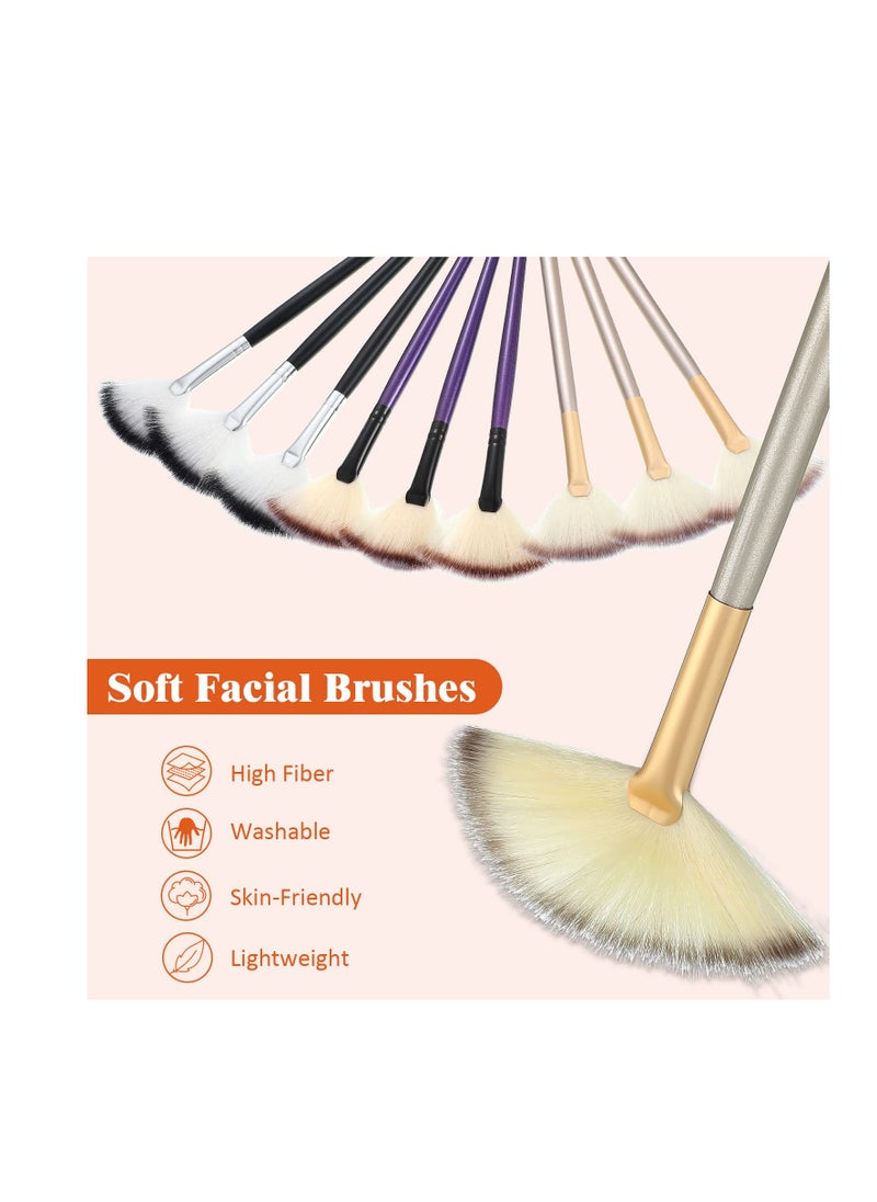 Maitys 9 Pieces Facial Brushes Fan Mask Brushes, Soft Facial Applicator Brushes Tools for Peel Glycolic Mask Makeup for Mud Cream (Champagne, Purple, Black)