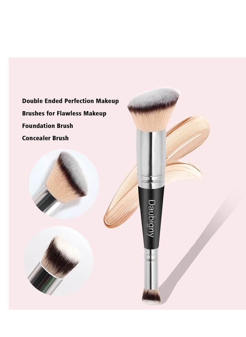 Makeup Brushes Daubigny Makeup BrushDual-ended Angled Foundation Brush Concealer Brush Perfect for Any Look Premium Luxe Hair Rounded Taperd Flawless Brush Ideal for Liquid, Cream, Powder,Blending,