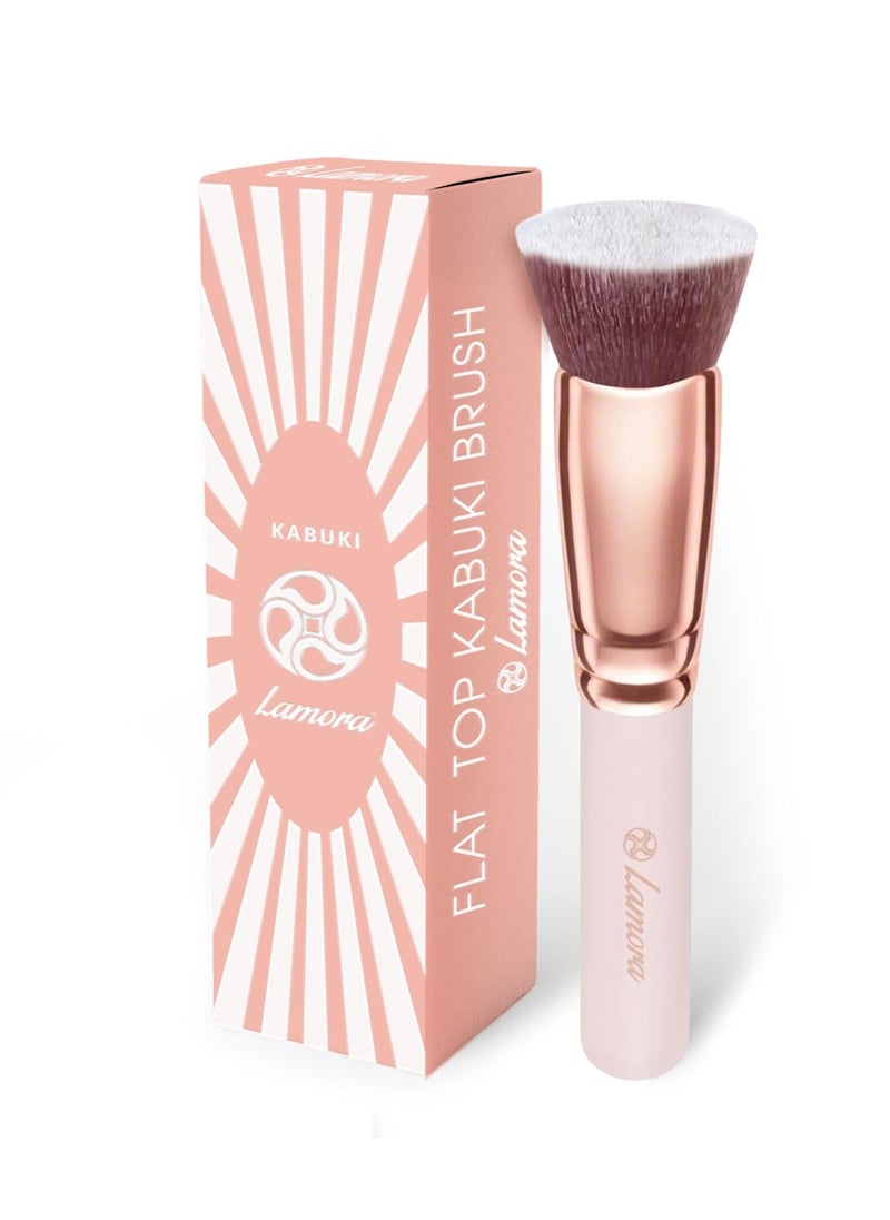 LAMORA Foundation Brush for Liquid Makeup - Kabuki Face Brush for Cream, Powder, Blush, and Concealer - Flat Top Blending, Buffing, Stippling Brush