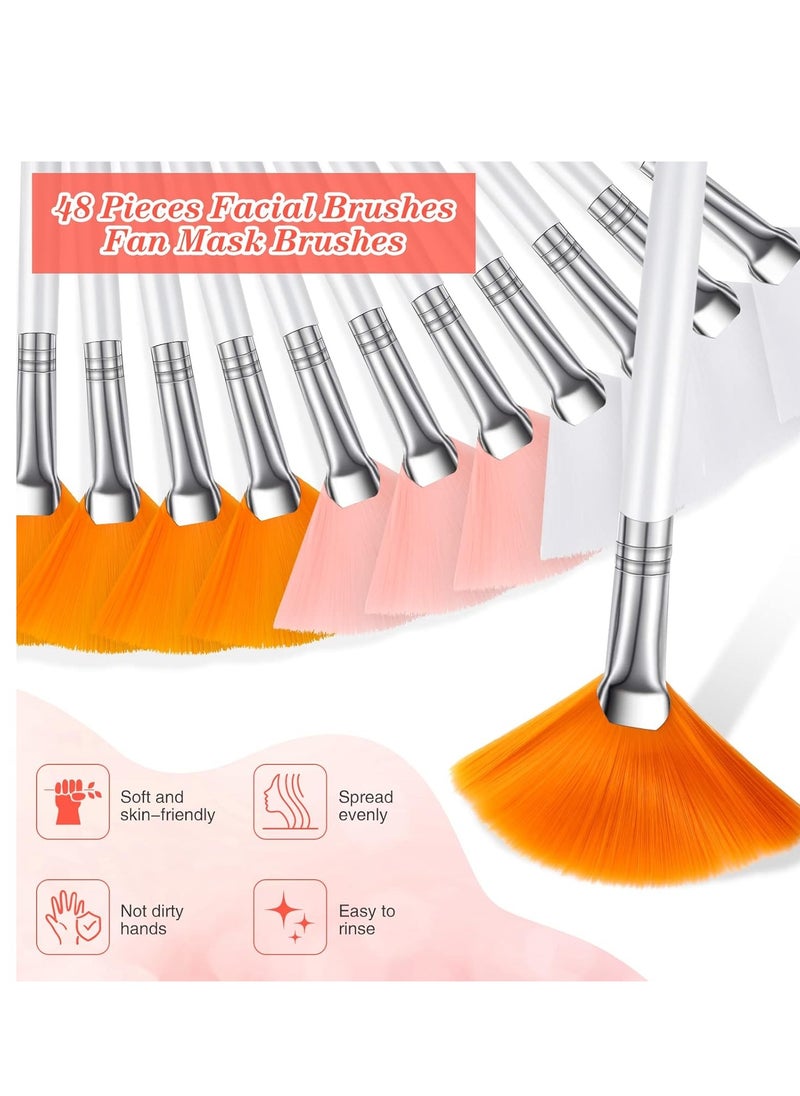 48 Pcs Fan Brushes Facial Applicator Brush Multi Use Makeup Face Mask Brush Soft Peel Brush Applicator for Women Girls Esthetician Spa Acid Mud Cream Masques Cleansing Tools, Pink, White, Orange