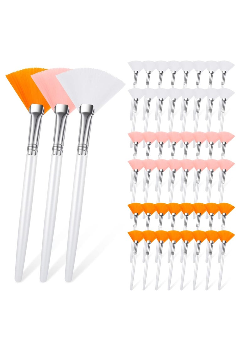 48 Pcs Fan Brushes Facial Applicator Brush Multi Use Makeup Face Mask Brush Soft Peel Brush Applicator for Women Girls Esthetician Spa Acid Mud Cream Masques Cleansing Tools, Pink, White, Orange