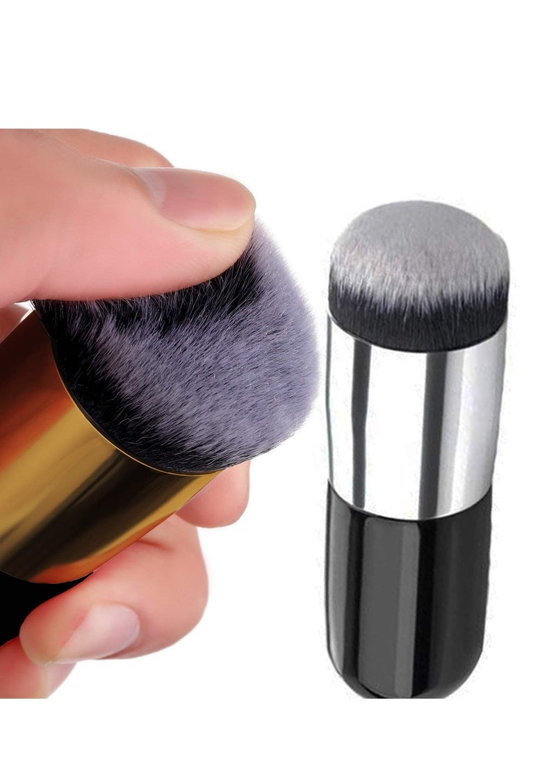 2 Pieces Foundation Brush, Chubby Makeup Brush, Suit For Blending Liquid, Cream or Flawless Powder Cosmetics(Golden & Silver)