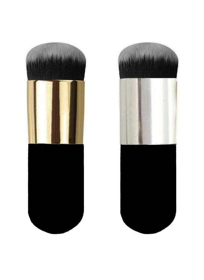 2 Pieces Foundation Brush, Chubby Makeup Brush, Suit For Blending Liquid, Cream or Flawless Powder Cosmetics(Golden & Silver)