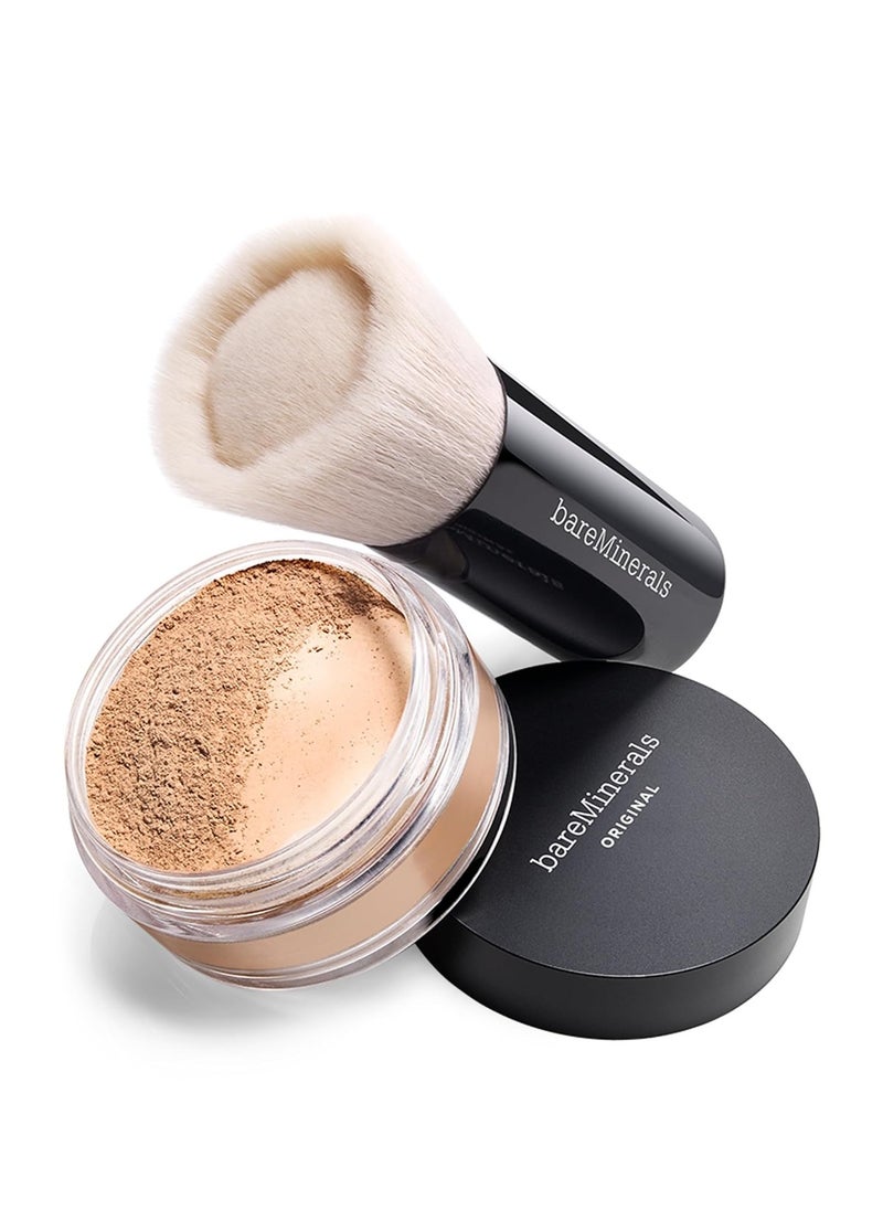 bareMinerals Beautiful Finish Foundation Brush, Foundation Blending Brush, Holds Loose Powder Foundation, Build Coverage, Synthetic Fibers, Vegan