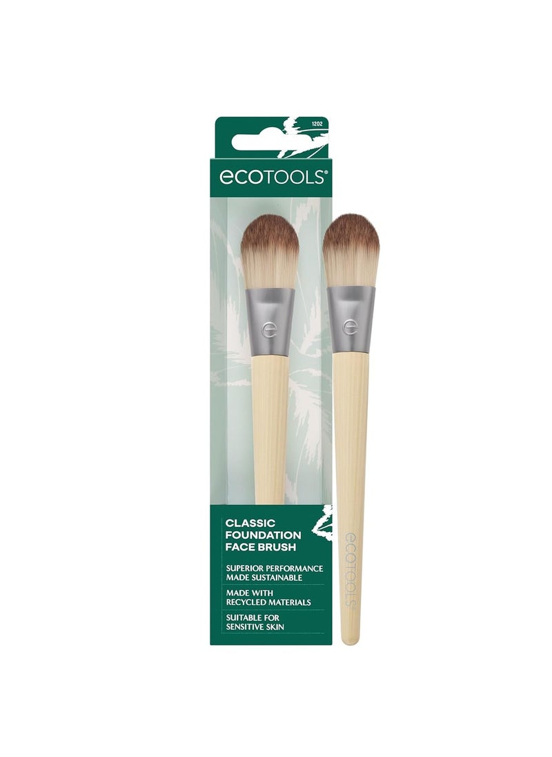 EcoTools Classic Foundation Face Brush, For Liquid, & Cream Foundation, Flat Foundation Brush, Makeup Brush For Natural Makeup, Buildable Coverage, Synthetic Bristles, Cruelty- Free, 1 Count