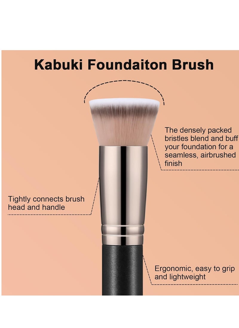 TEOYALL Kabuki Foundaiton Brush, Soft Dense Synthetic Bristles Flat Top Blending Buffing Brush For Liquid Cream Contour Bronzer Foundation