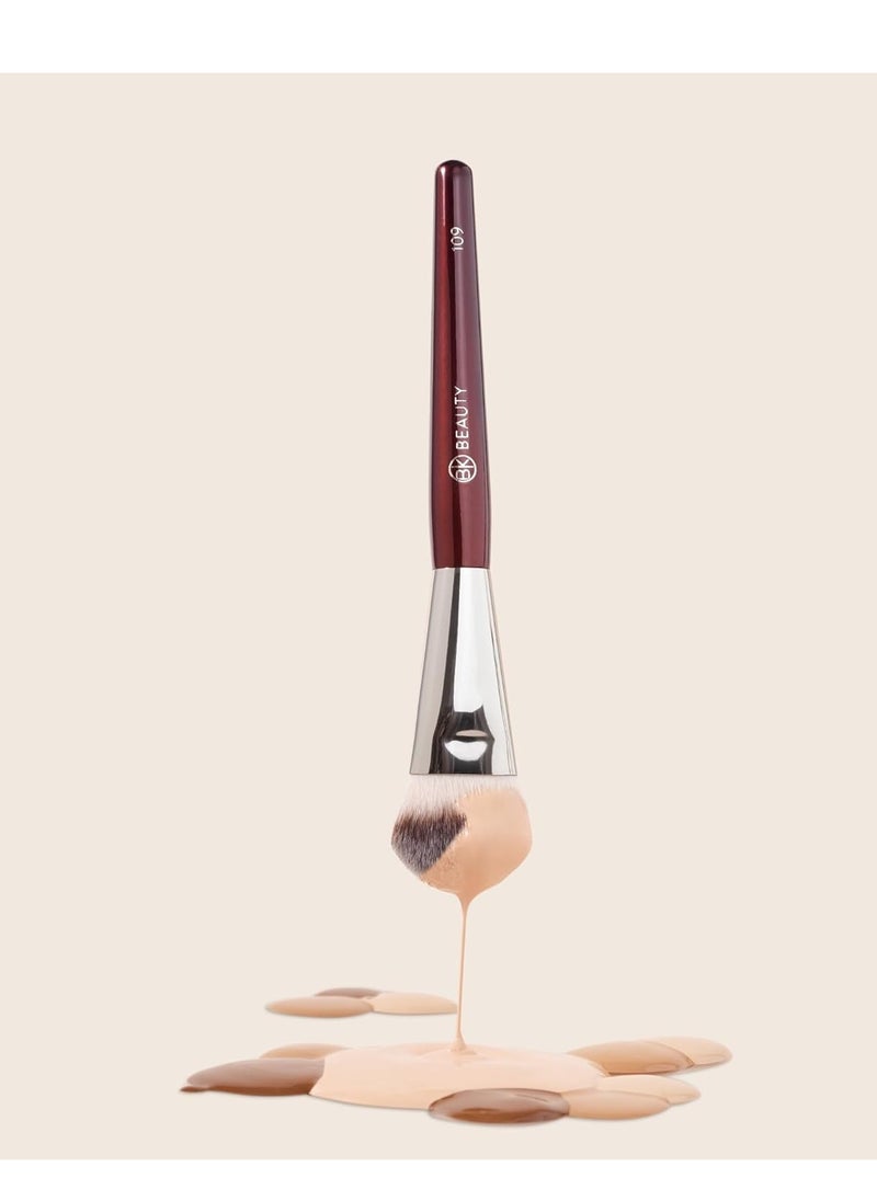 BK BEAUTY BRUSHES - 109 MINI CONTOURED FOUNDATION - Face Brush for Liquid or Cream Foundations - Bronzer, Blush & Highlighter Makeup Brush
