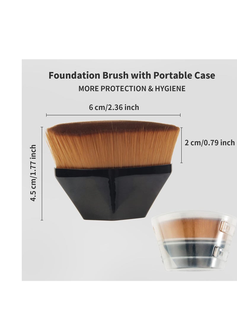 BEAHOT 4 Pack Foundation Makeup Brush - Flat Top Travel Kabuki Brush Momma Brush for Blending Liquid, Cream or Flawless Powder Cosmetics with Protective Case, Easy to Carry Make up Brush