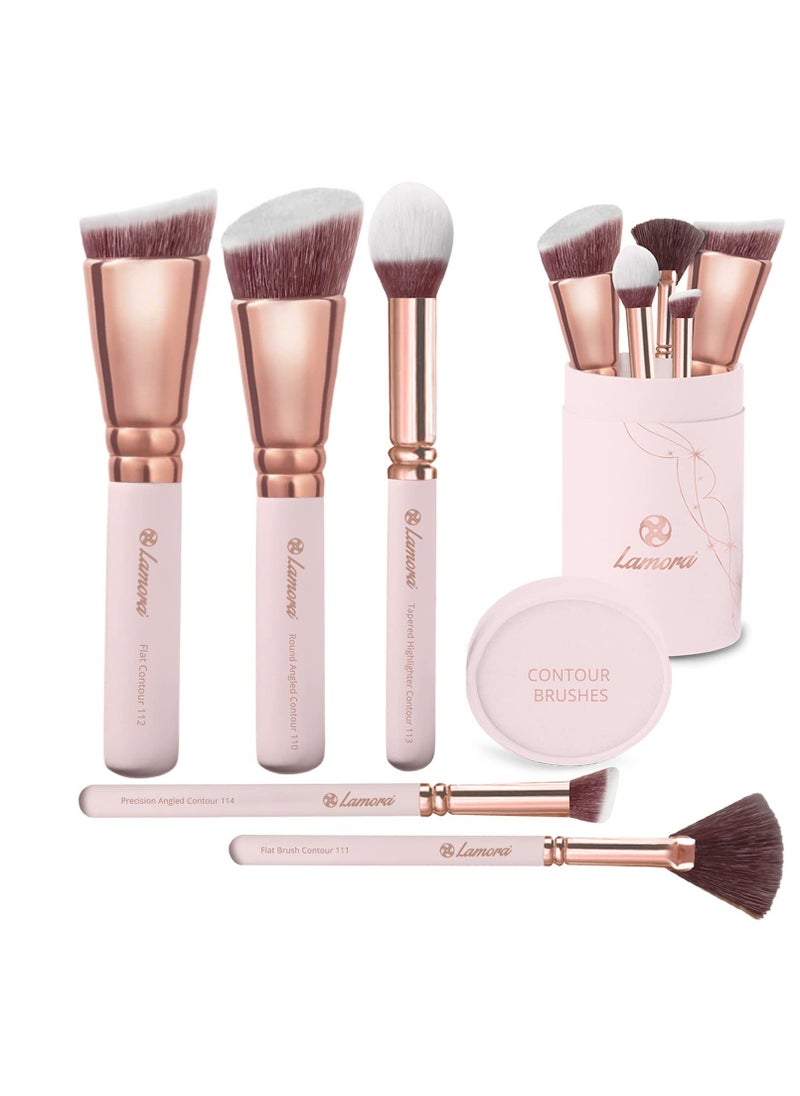 Pro Face Contour Brush Set - Synthetic Contouring Sculpting and Highlighting Kit - Cream Blush Powder Flat Nose Cheek Round Small Angled Fan Tapered Precision Kabuki Foundation Makeup Brushes