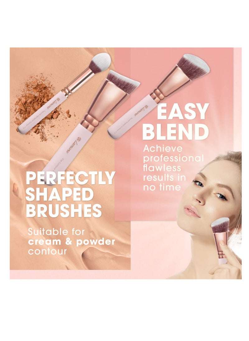 Pro Face Contour Brush Set - Synthetic Contouring Sculpting and Highlighting Kit - Cream Blush Powder Flat Nose Cheek Round Small Angled Fan Tapered Precision Kabuki Foundation Makeup Brushes