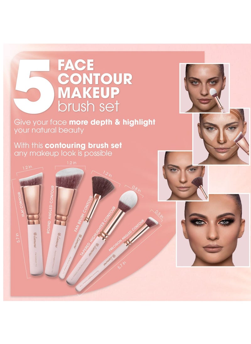 Pro Face Contour Brush Set - Synthetic Contouring Sculpting and Highlighting Kit - Cream Blush Powder Flat Nose Cheek Round Small Angled Fan Tapered Precision Kabuki Foundation Makeup Brushes