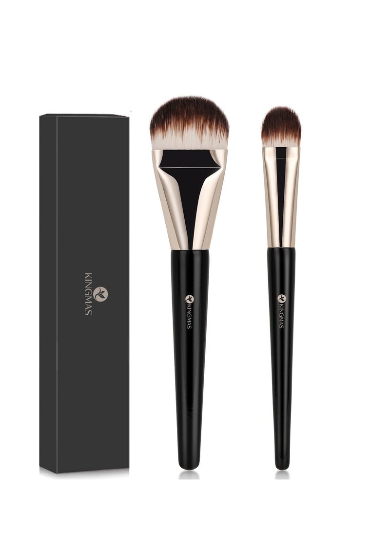 KINGMAS 2Pcs Foundation Makeup Brush, Premium Under Eye Nose Contour Brush, Flat Tongue-Shape Concealer Makeup Brush for Liquid Cream Foundation Powder Buffing Blending