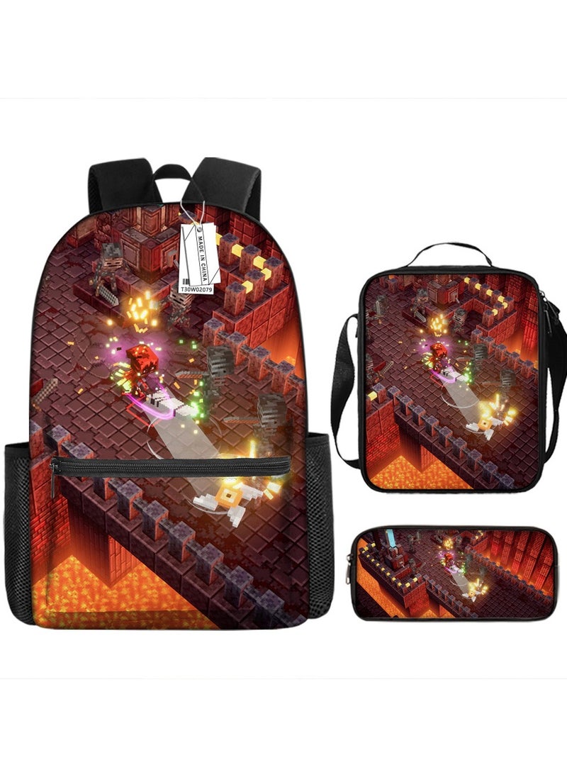 Printed backpack polyester schoolbag large-capacity cross-body bag student-ZZ-Garfield (universal standard three-piece set) - 79