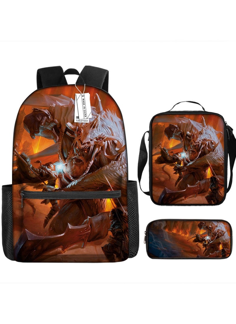 Printed backpack polyester schoolbag large-capacity cross-body bag student-ZZ-Garfield (universal standard three-piece set) - 33