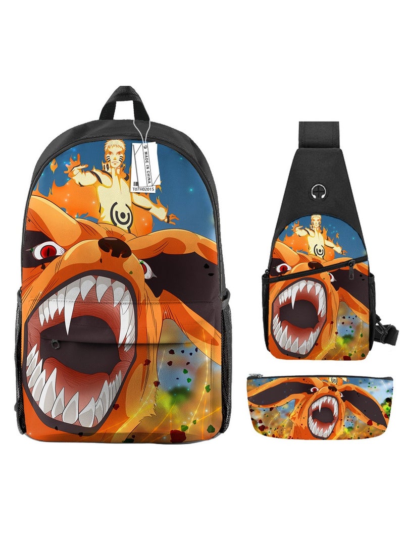 Student creative pattern backpack three-piece set 3D butterfly series men's and women's large-capacity computer backpack combination,21- Three-piece set - 15