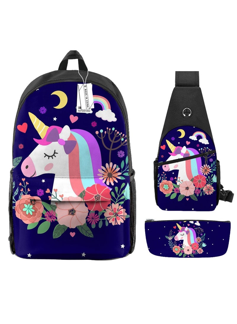 Student creative pattern backpack three-piece set 3D butterfly series men's and women's large-capacity computer backpack combination,21- Three-piece set - 2