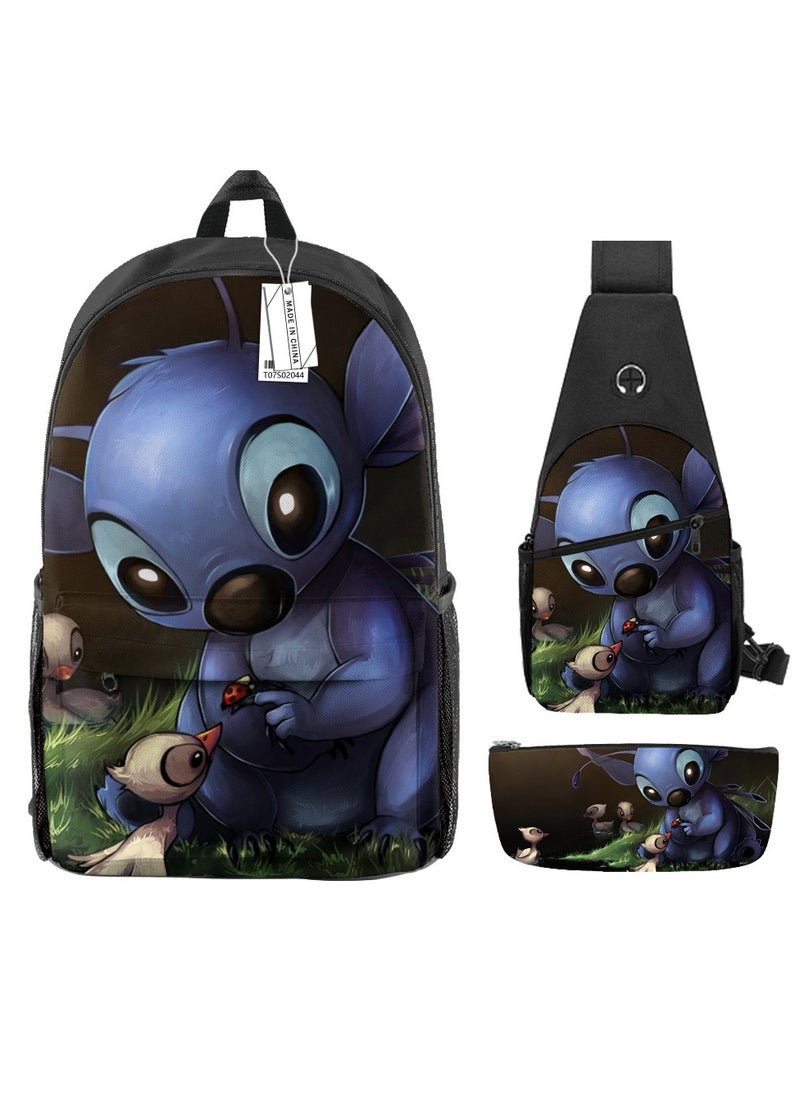 Student creative pattern backpack three-piece set 3D butterfly series men's and women's large-capacity computer backpack combination,21- Three-piece set - 44