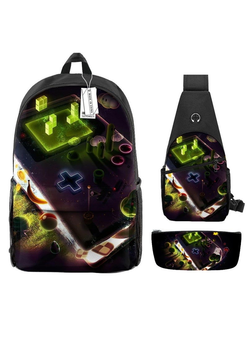 Student creative pattern backpack three-piece set 3D butterfly series men's and women's large-capacity computer backpack combination,21- Three-piece set - 23