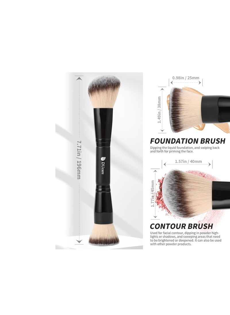 DUcare Foundation Brush Contour Bronzer Double Ended Makeup Brush for Blending Liquid Powder Concealer Cream Blush Buffe Black