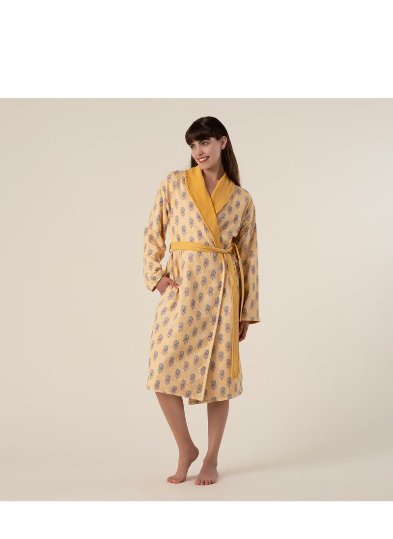 Tabea Shawl Collar Muslin 100% Cotton Bathrobe Medium Size Yellow