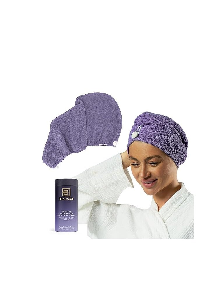 BEAUXSOI Copper Infused Hair Towel Wrap Quick Hair-Drying Absorbent Microfiber Towel, Bathrobe Hat, Magic Hair Drying Towel with Luxury Button Design, Anti Frizz, Quick Dry Towel (Serenity Mauve)