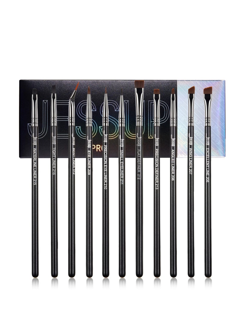 Jessup Eyeliner Brush Set, Professional Eye Liner Makeup Brushes 11pcs, Angled Flat Definer Ultra Fine Bent Pencil Point Eyeliner Brushes for Precision Liner T324