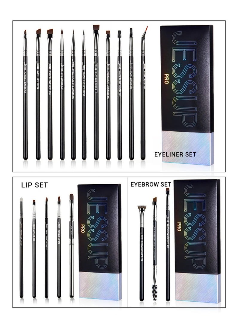 Jessup Eyeliner Brush Set, Professional Eye Liner Makeup Brushes 11pcs, Angled Flat Definer Ultra Fine Bent Pencil Point Eyeliner Brushes for Precision Liner T324