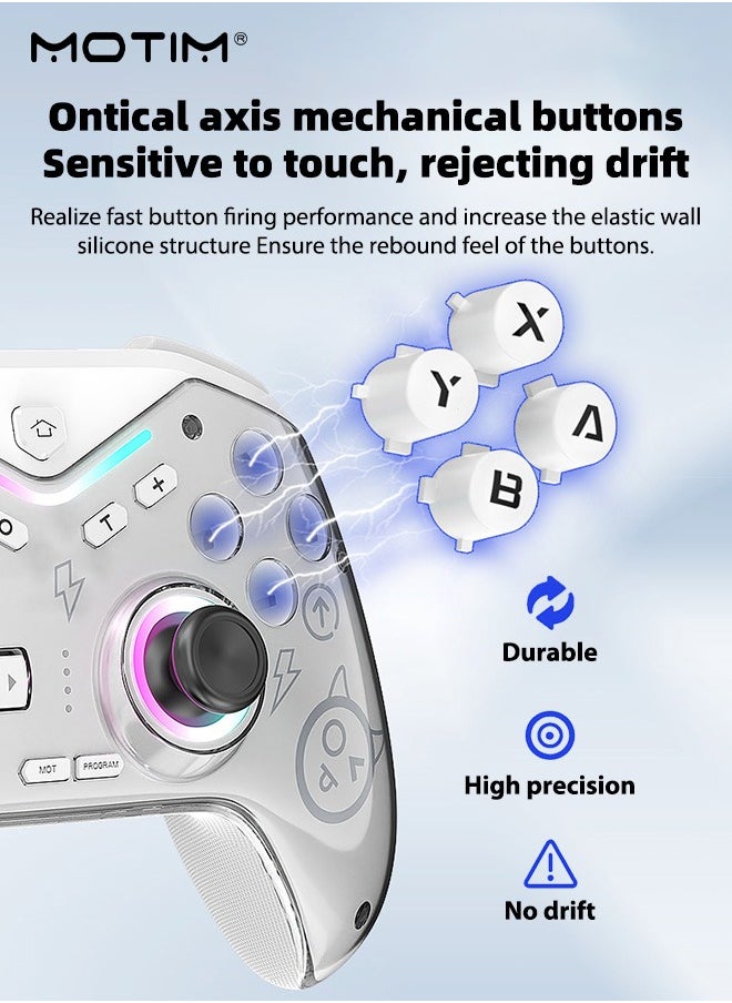 Wireless Gamepad Compatible with Switch/Steam/PC/Android/IOS, Adjustable RGB Lighting Gaming Controller, Programmable Gamepad, Hall Effect Trigger, Turbo, Simulate True Vibration and Precise Button