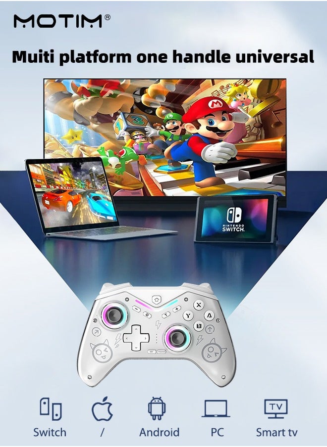 Wireless Gamepad Compatible with Switch/Steam/PC/Android/IOS, Adjustable RGB Lighting Gaming Controller, Programmable Gamepad, Hall Effect Trigger, Turbo, Simulate True Vibration and Precise Button