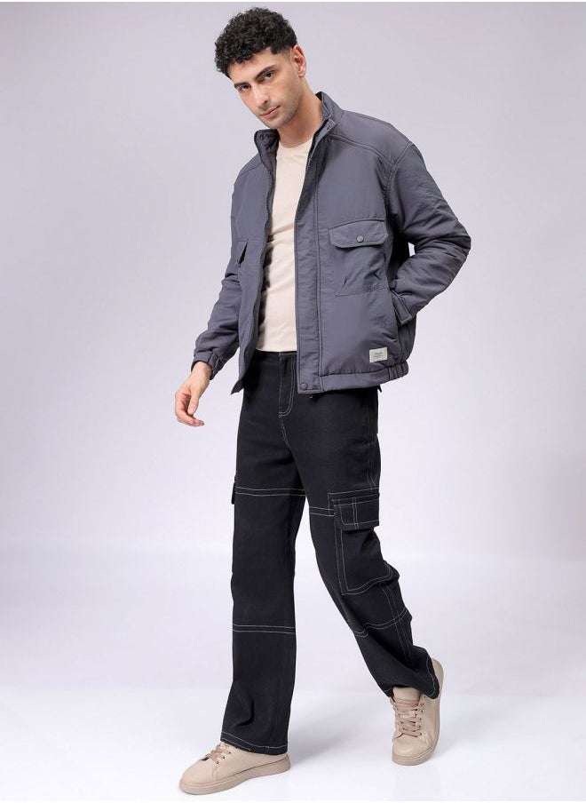 Men Slim Fit Solid Puffer Jackets