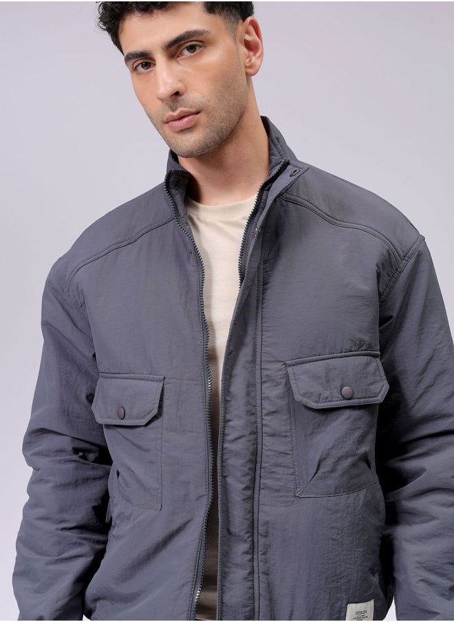Men Slim Fit Solid Puffer Jackets