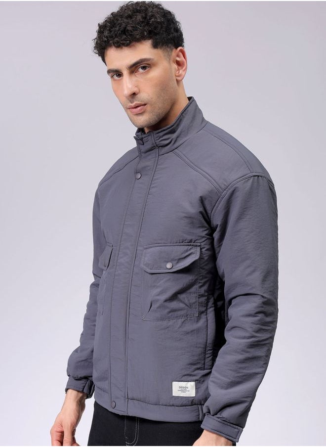 Men Slim Fit Solid Puffer Jackets