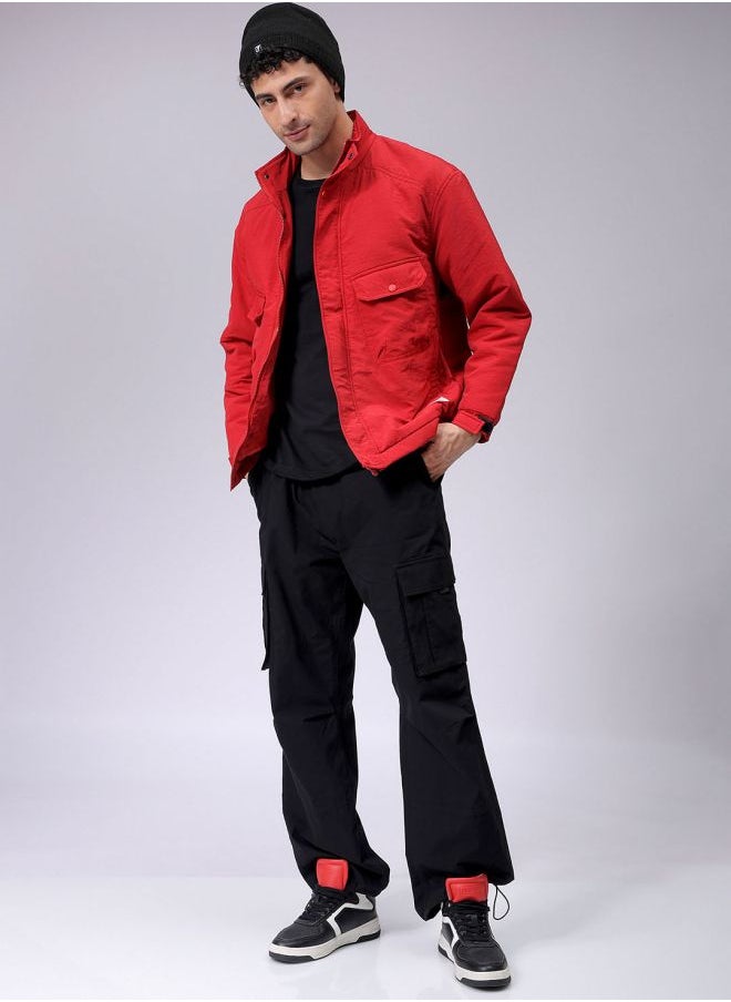 Men Slim Fit Solid Puffer Jackets