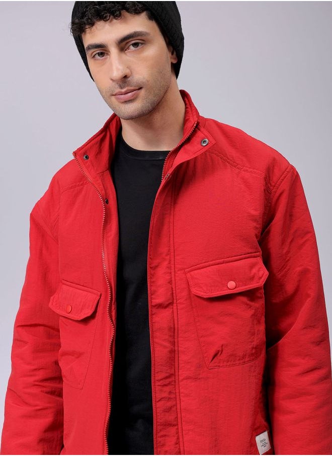 Men Slim Fit Solid Puffer Jackets