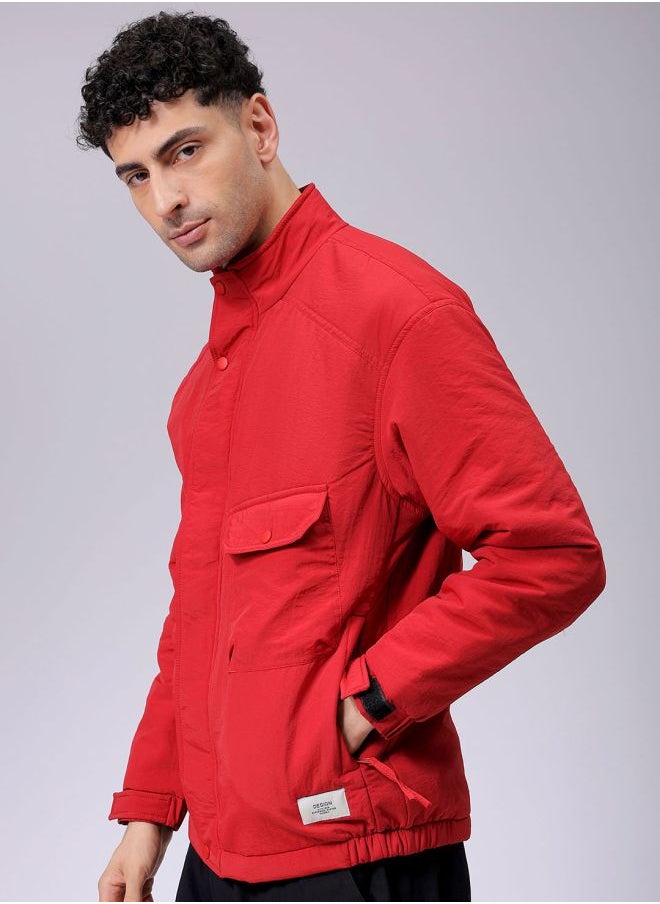 Men Slim Fit Solid Puffer Jackets