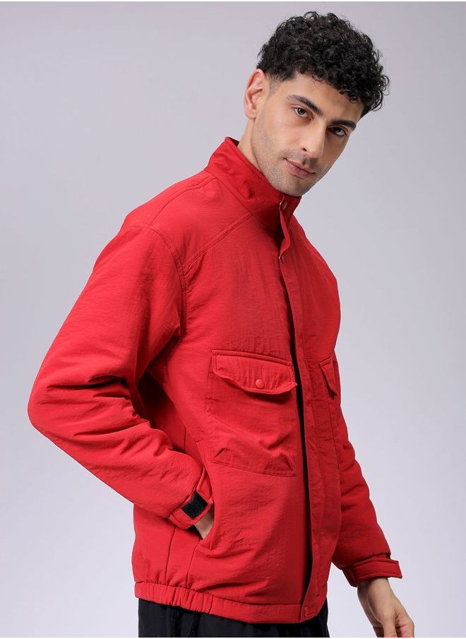 Men Slim Fit Solid Puffer Jackets