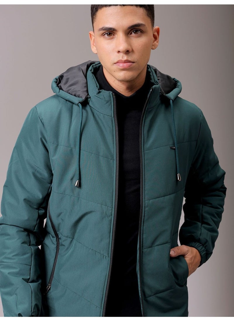 Men Slim Fit Solid Puffer Jackets