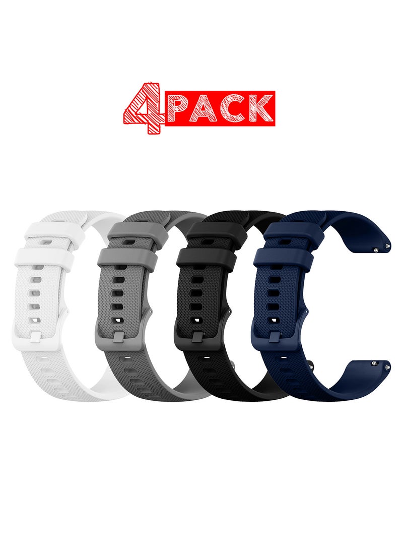 4Packs 20mm Silicone Band for Samsung Galaxy Watch 7 6 5 4 FE Band 40mm 44mm/Galaxy Watch 6 4 Classic Band 47mm 46mm 43mm 42mm / 20mm Silicone Sport Strap Bracelet Wristband / White Black Grey Blue