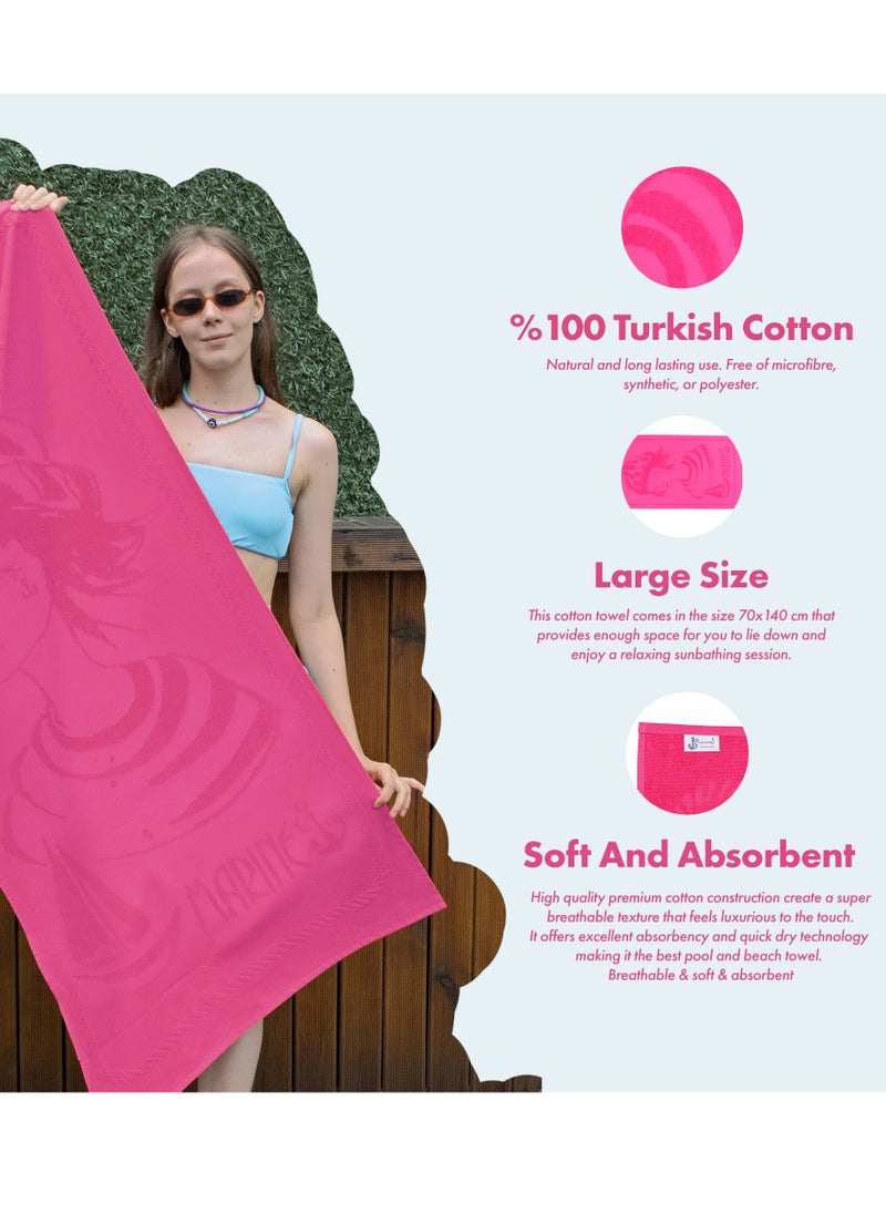 Anemoss Sailor Girl 100% Turkish Cotton Beach Towel Pink 27.5 x 55 Inch