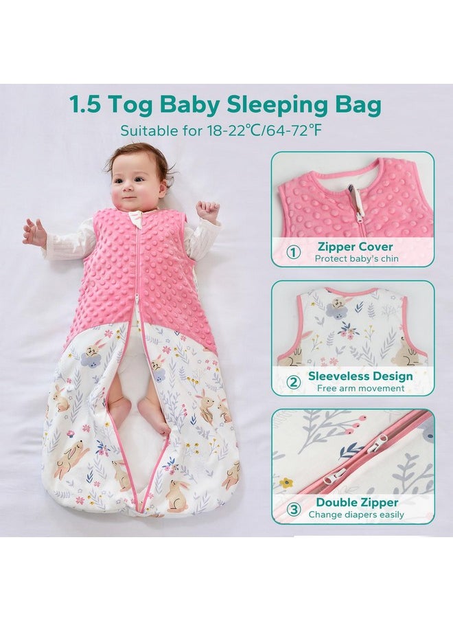 Baby Sleep Sack, 1.5 Tog Cotton Sleep Sack 0-6 Months Baby Wearable Blanket With 2-Way Zipper, Pink