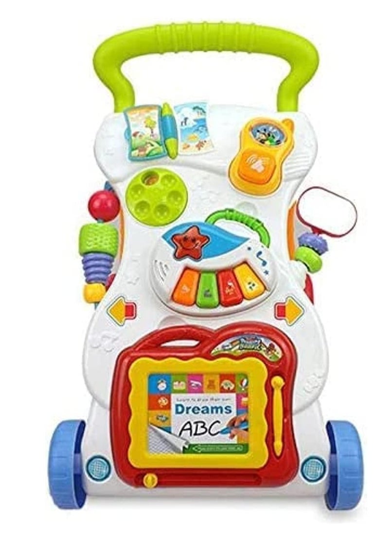 Baby Sit-to-Stand Learning Music Walker Trolley Multifunctional Music Cartoon Musical Developmental Educational Toy Gifts for Baby Toddlers Boys Girls Kids for Age 6 Months +