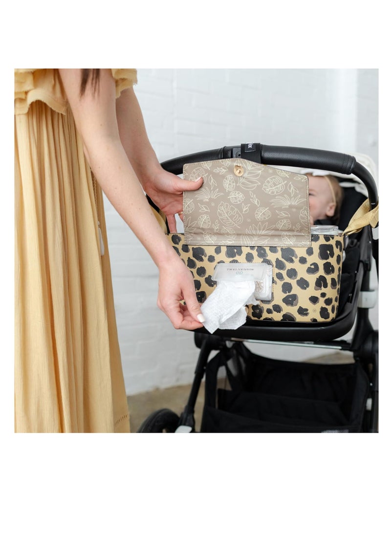 TWELVElittle Peek-A-Boo Universal Stroller Organizer/Caddy With Cup Holder Leopard