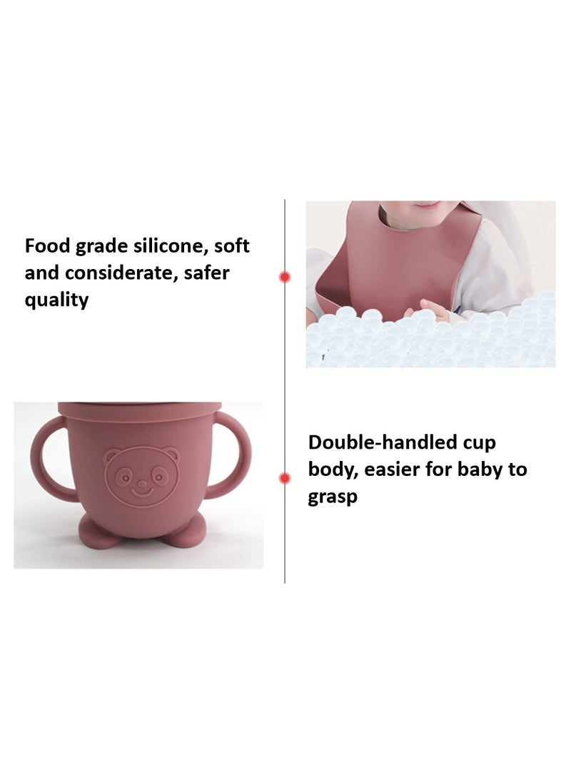 Premium Rose 9 Piece Weaning Feeding Supplies for Toddlers! Bib+Plate+Suction Silicone Baby Bowls! Self Eating Utensils Set with Spoons, Bibs, Plate, Toddlers Spoon Set! Set of 9!