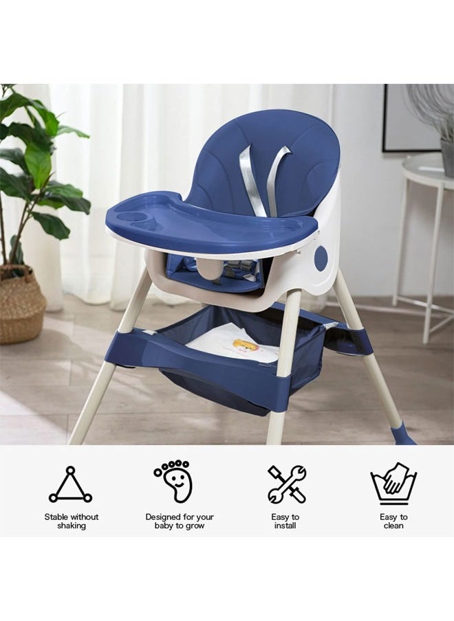 2 in 1 Baby High Chair High Chairs for Babies and Toddlers with Easy Clean Pu Cushion Removable Tray Adjustable Feet Foldable 5 Point Safety Harness Modern Toddler High Chair