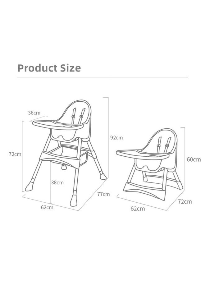 2 in 1 Baby High Chair High Chairs for Babies and Toddlers with Easy Clean Pu Cushion Removable Tray Adjustable Feet Foldable 5 Point Safety Harness Modern Toddler High Chair