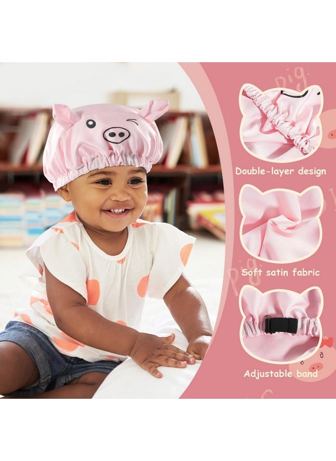 Kids Bonnets For Girls, Adjustable Silk Baby Bonnet For Curly Hair Toddler Satin Cartoon Bonnet Cap With Elastic Band -Piggy